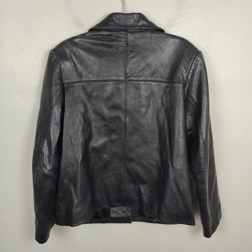 Vintage Valerie Stevens Lamb Leather Jacket‎ Womens Medium Button Up Black 90s